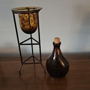 Elegant Amber Glass Vase and Bottle Set